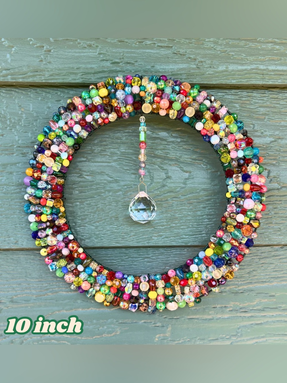 Multicolor Beaded Crystal Suncatcher Wreath 10 inch